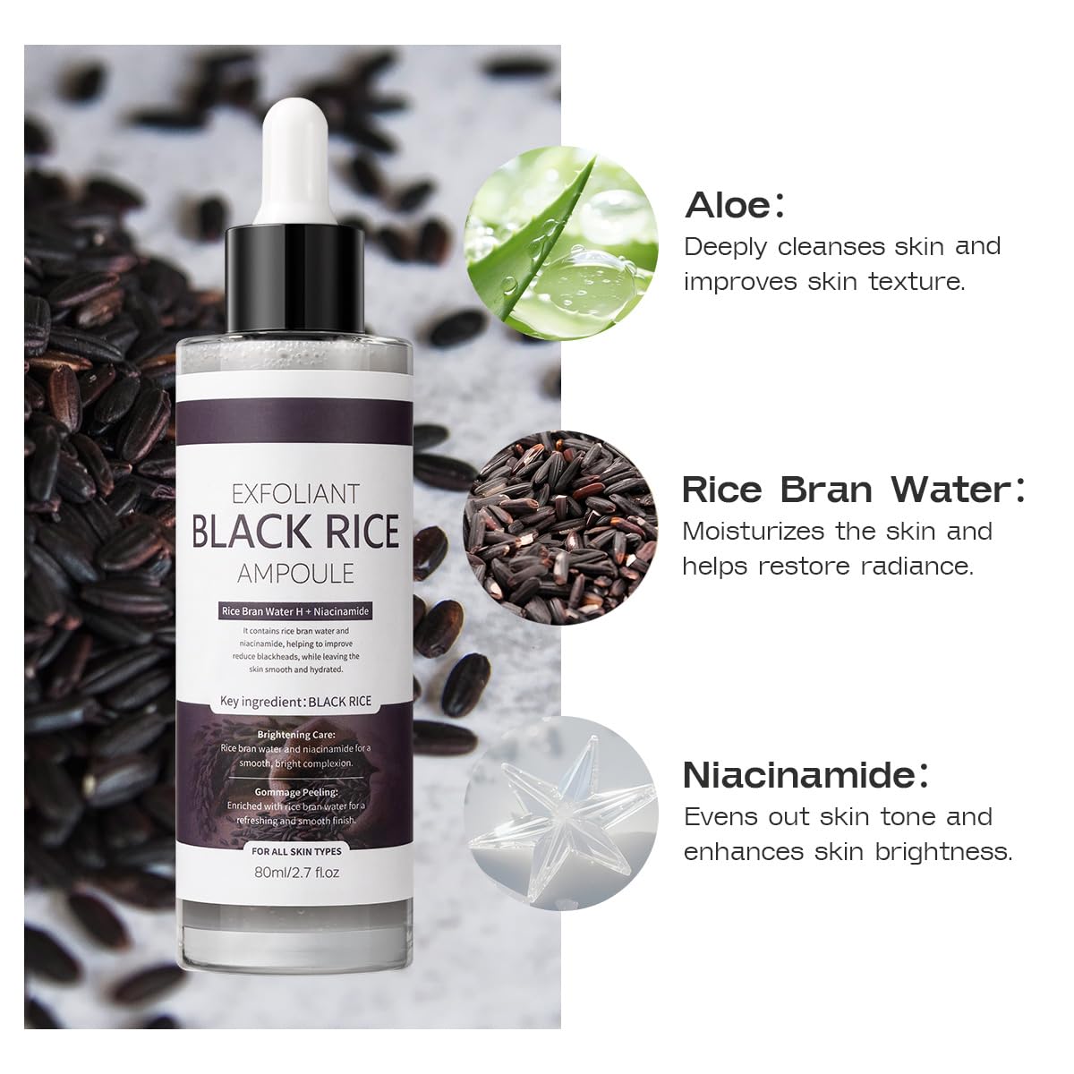 Veakoo Peel Shot Glow Black Rice Exfoliant Ampoule – Gentle Exfoliating Brightening Serum, 80ml