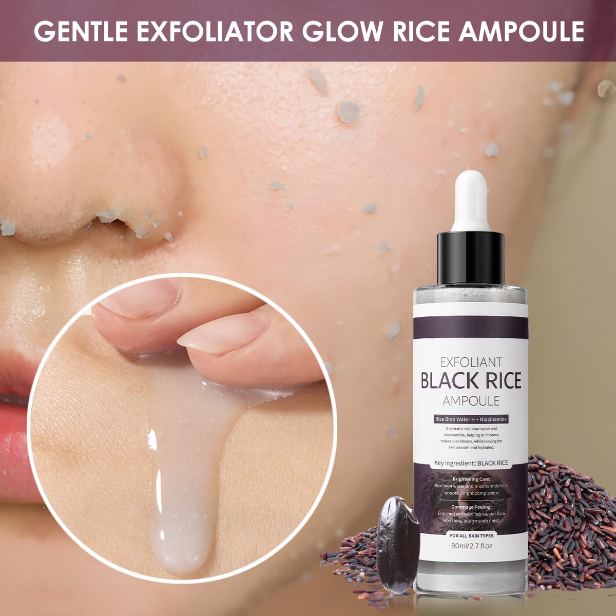Veakoo Peel Shot Glow Black Rice Exfoliant Ampoule – Gentle Exfoliating Brightening Serum, 80ml
