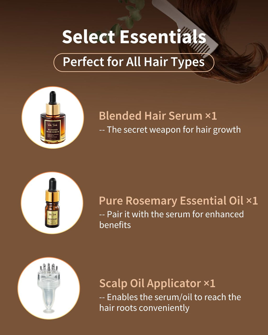 Hair Care Essential Set | Scalp Massager, Argan Rosemary Serum | VEDA TINDA SCENT