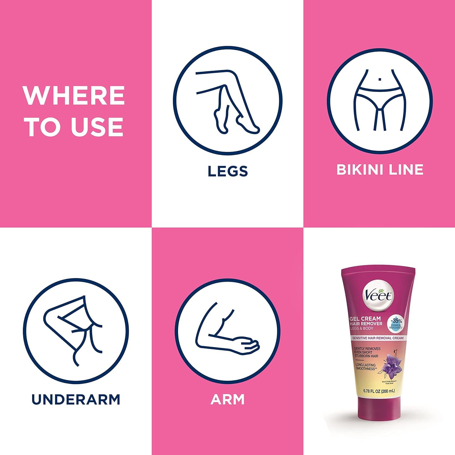 Veet Fast Acting Gel Cream Hair Remover for Women – 6.78 oz (Pack of 3)
