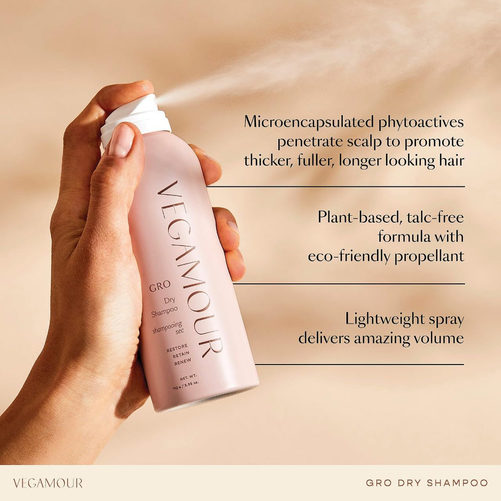 VEGAMOUR GRO Dry Shampoo Travel Size – Volumizing, Benzene-Free, Bergamot Scent | 1.8 oz