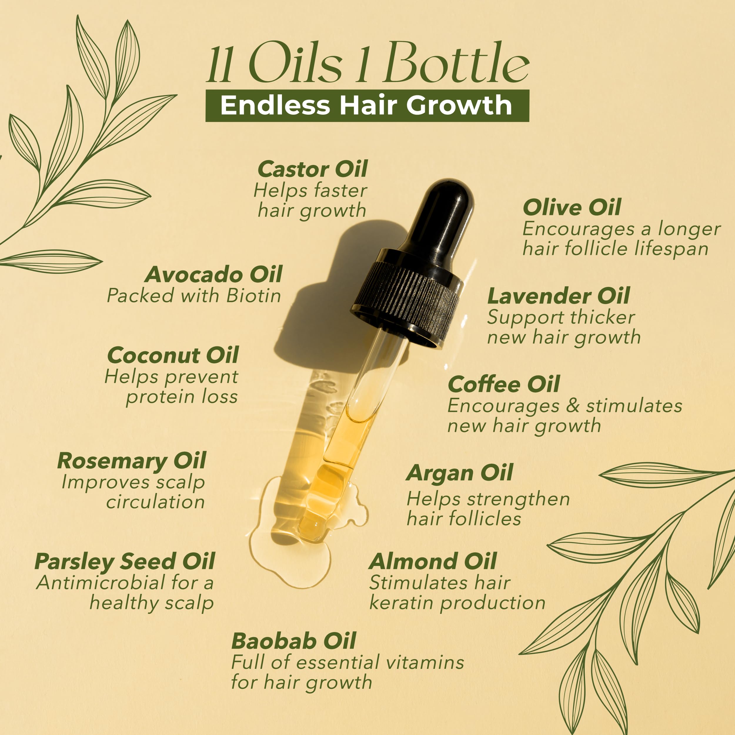 Veganic Hair Growth Oil for Women — 11 Botanicals, Non-GMO, 30-Day Supply