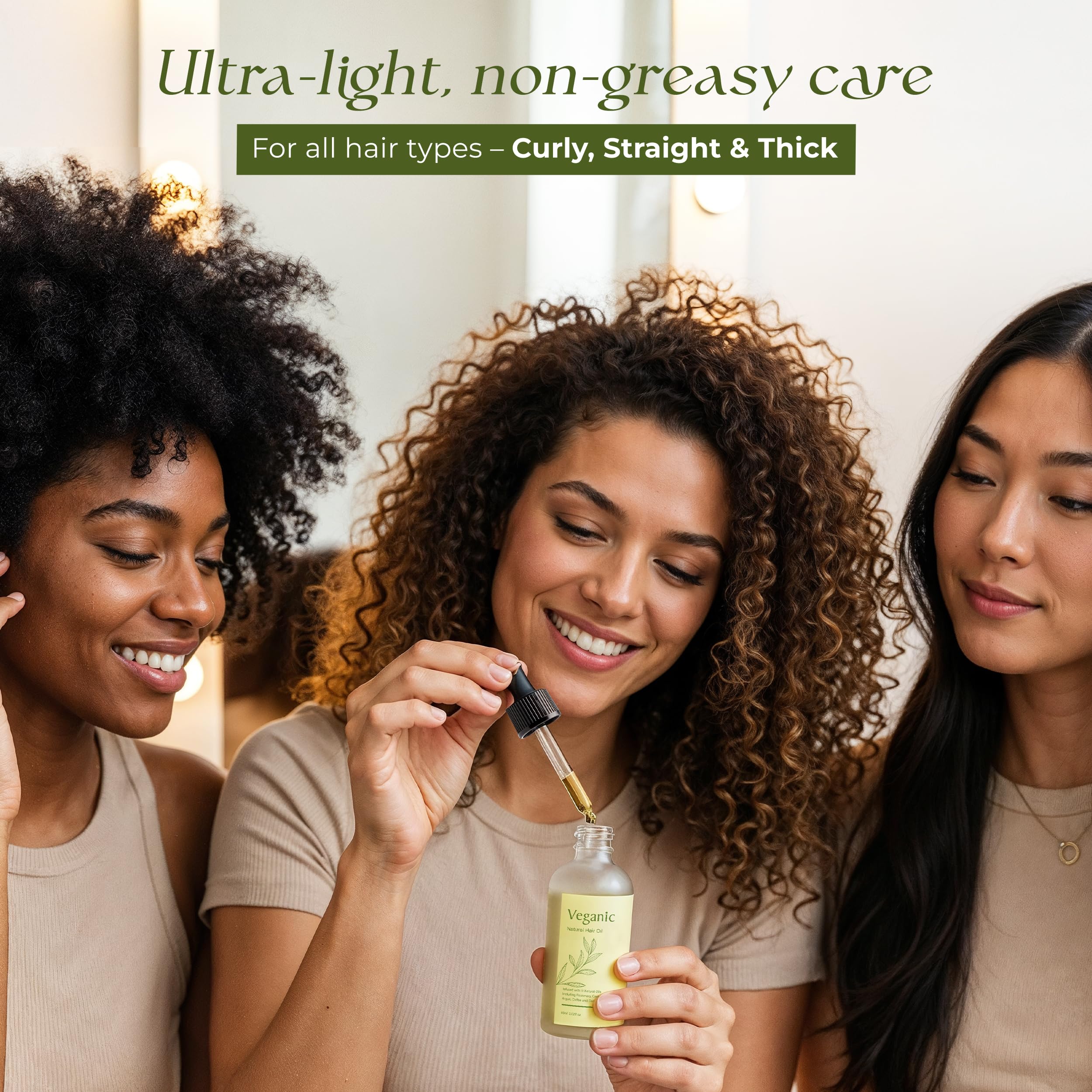Veganic Hair Growth Oil for Women — 11 Botanicals, Non-GMO, 30-Day Supply