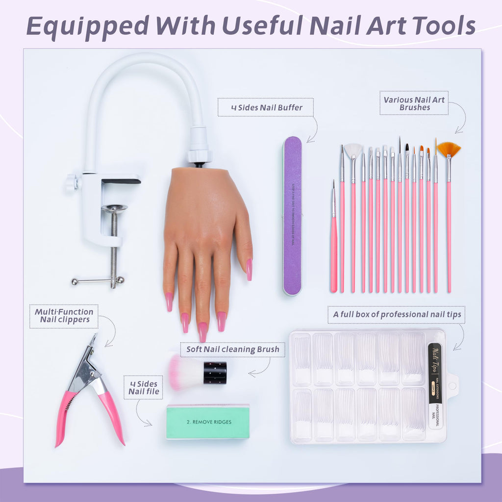 Veikmv Nail Silicone Practice Hand | Acrylic Nail Training & Nail Art Tools