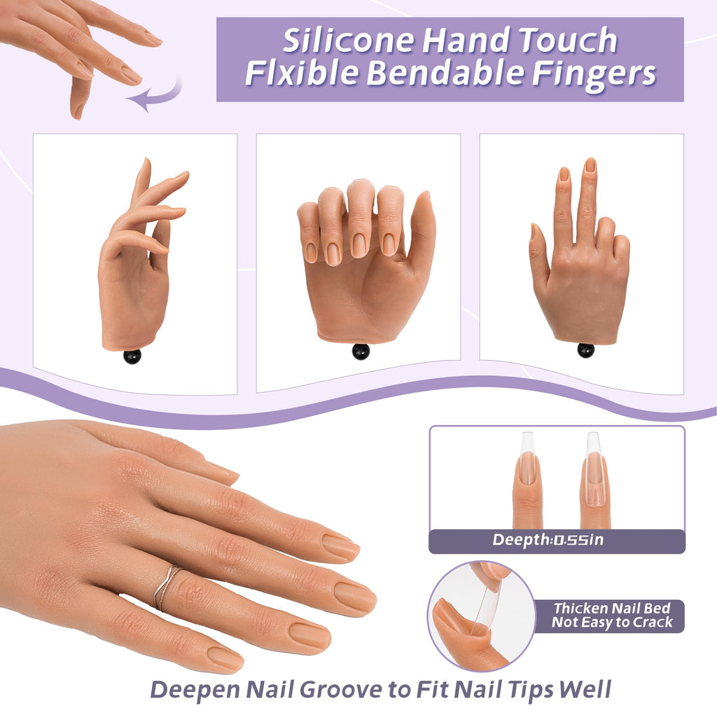 Veikmv Nail Silicone Practice Hand | Acrylic Nail Training & Nail Art Tools