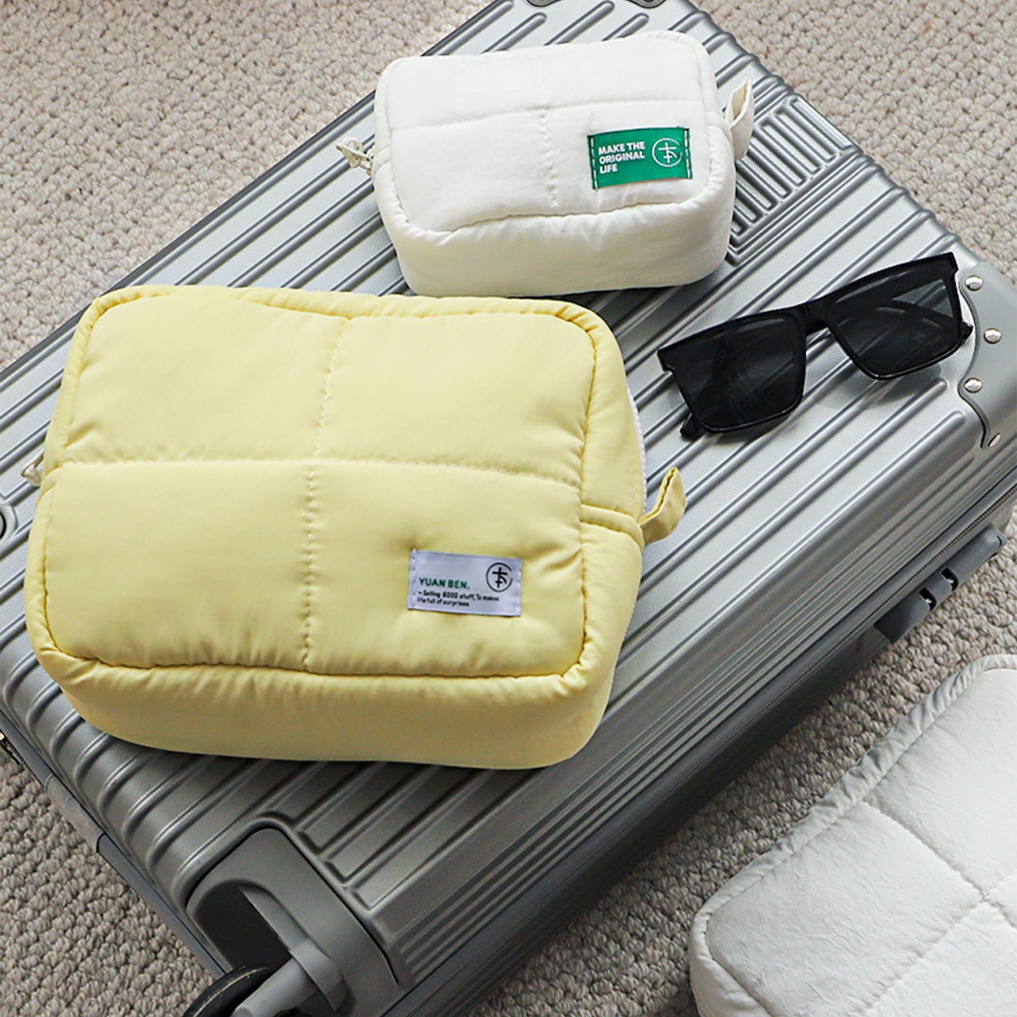 Veki Puffy Makeup Bag Small Yellow – Travel Cosmetic Organizer