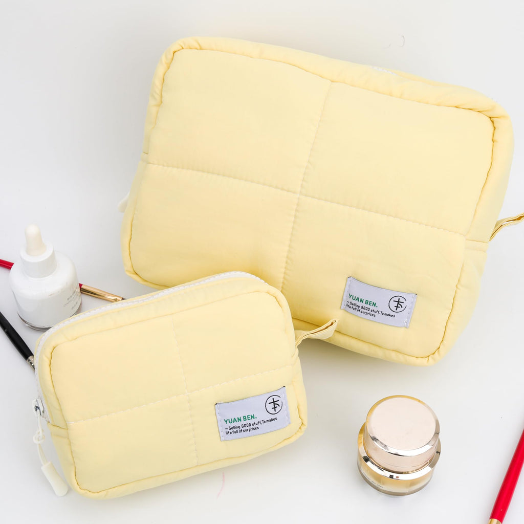 Veki Puffy Makeup Bag Small Yellow – Travel Cosmetic Organizer