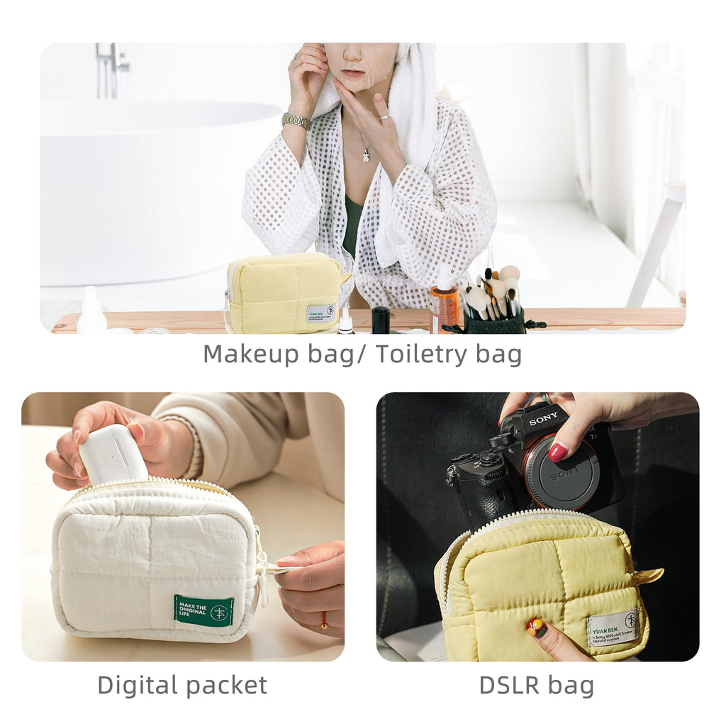 Veki Puffy Makeup Bag Small Yellow – Travel Cosmetic Organizer