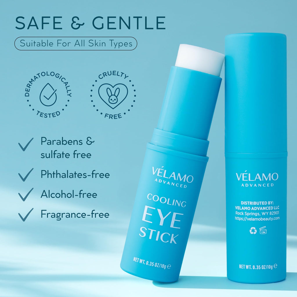 VELAMO ADVANCED Cooling Eye Balm Stick with Caffeine – Hyaluronic Acid for Hydration & Brightening (0.35 oz)