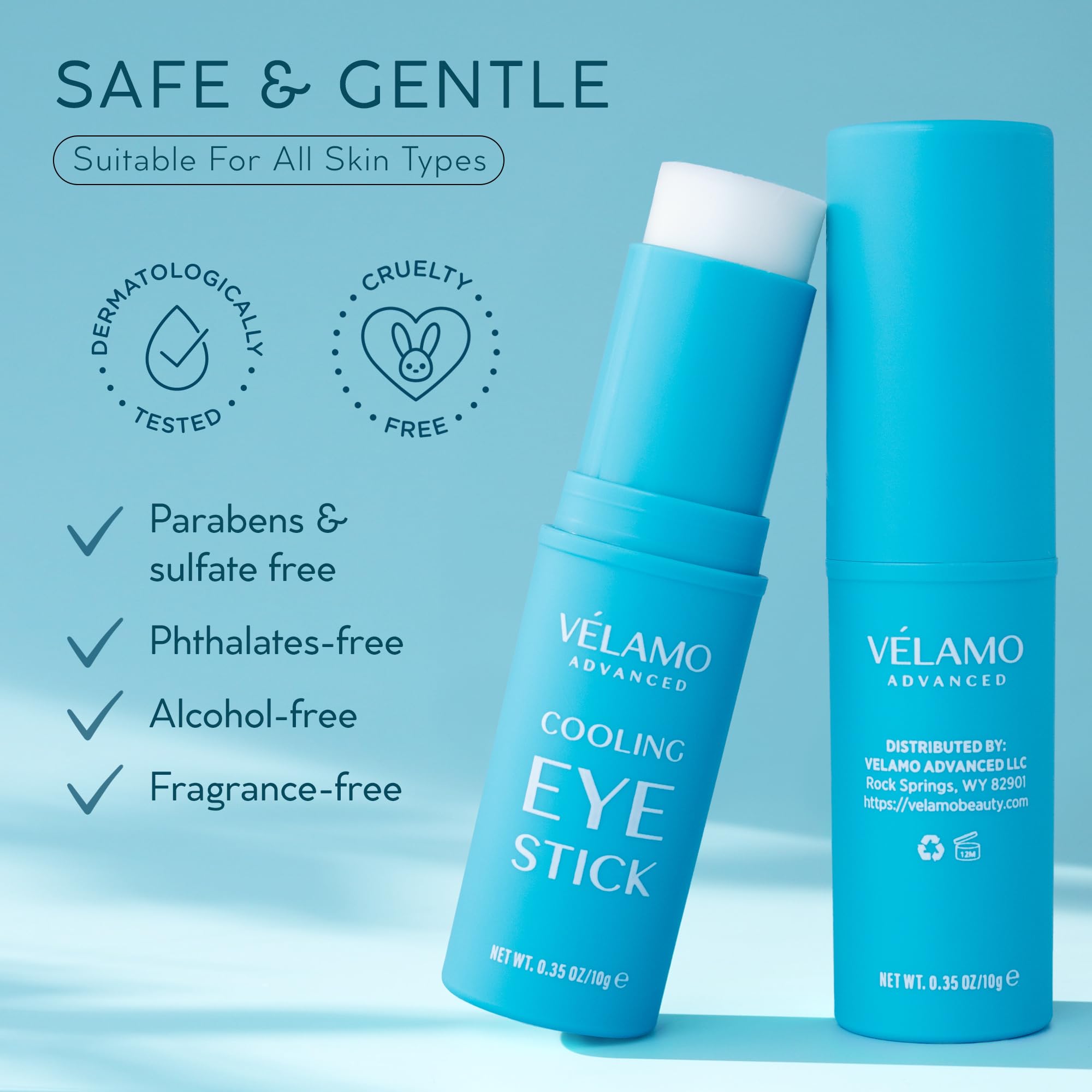 VELAMO ADVANCED Cooling Eye Balm Stick with Caffeine – Hyaluronic Acid for Hydration & Brightening (0.35 oz)
