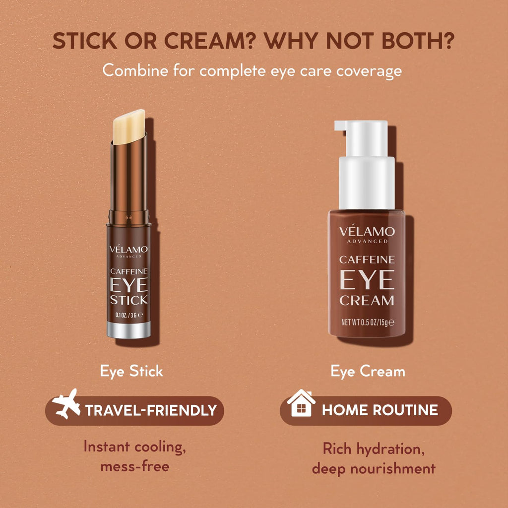 VELAMO ADVANCED Caffeine Eye Stick – Energizing Under-Eye Balm for Dark Circles & Puffiness | Travel-Size, 2 Pcs