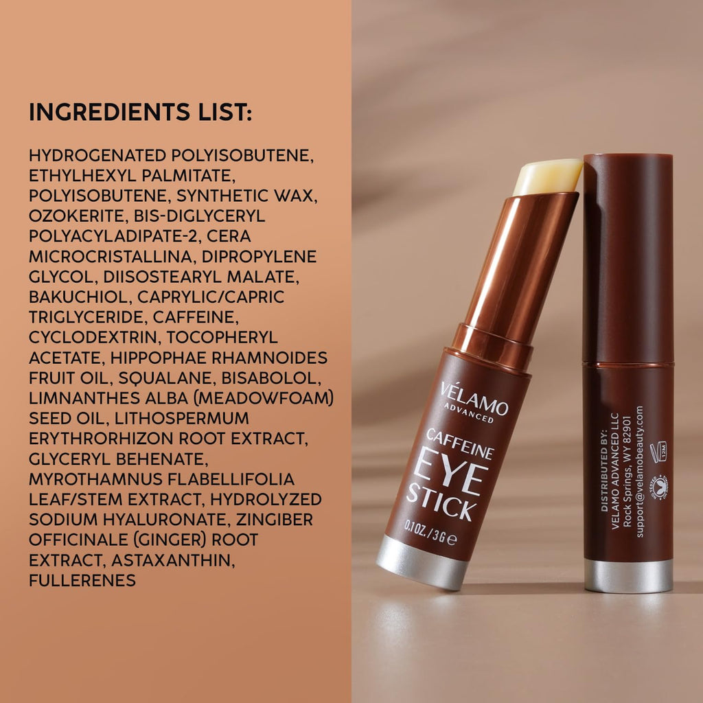VELAMO ADVANCED Caffeine Eye Stick – Energizing Under-Eye Balm for Dark Circles & Puffiness | Travel-Size, 2 Pcs