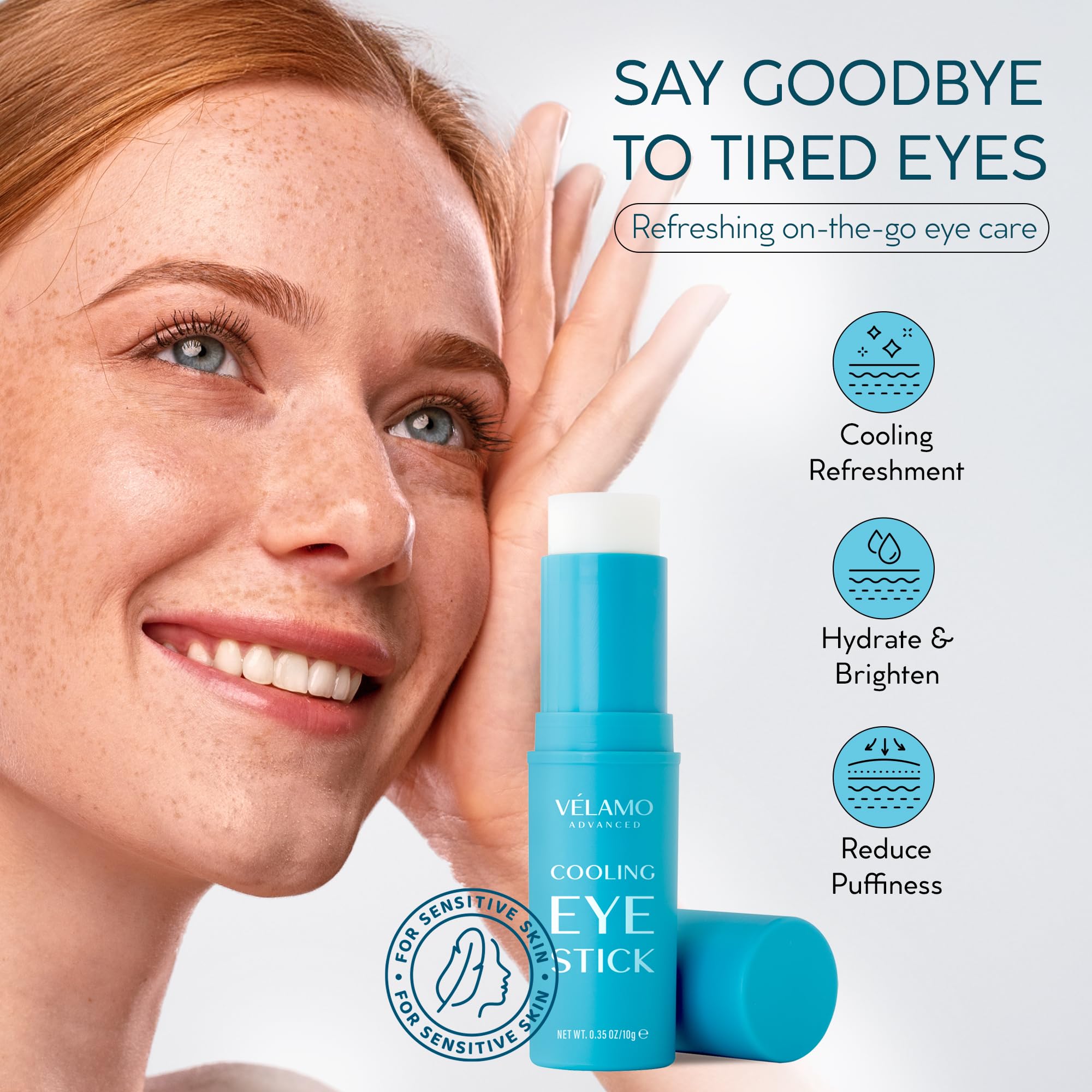 VELAMO ADVANCED Cooling Eye Balm Stick with Caffeine – Hyaluronic Acid for Hydration & Brightening (0.35 oz)