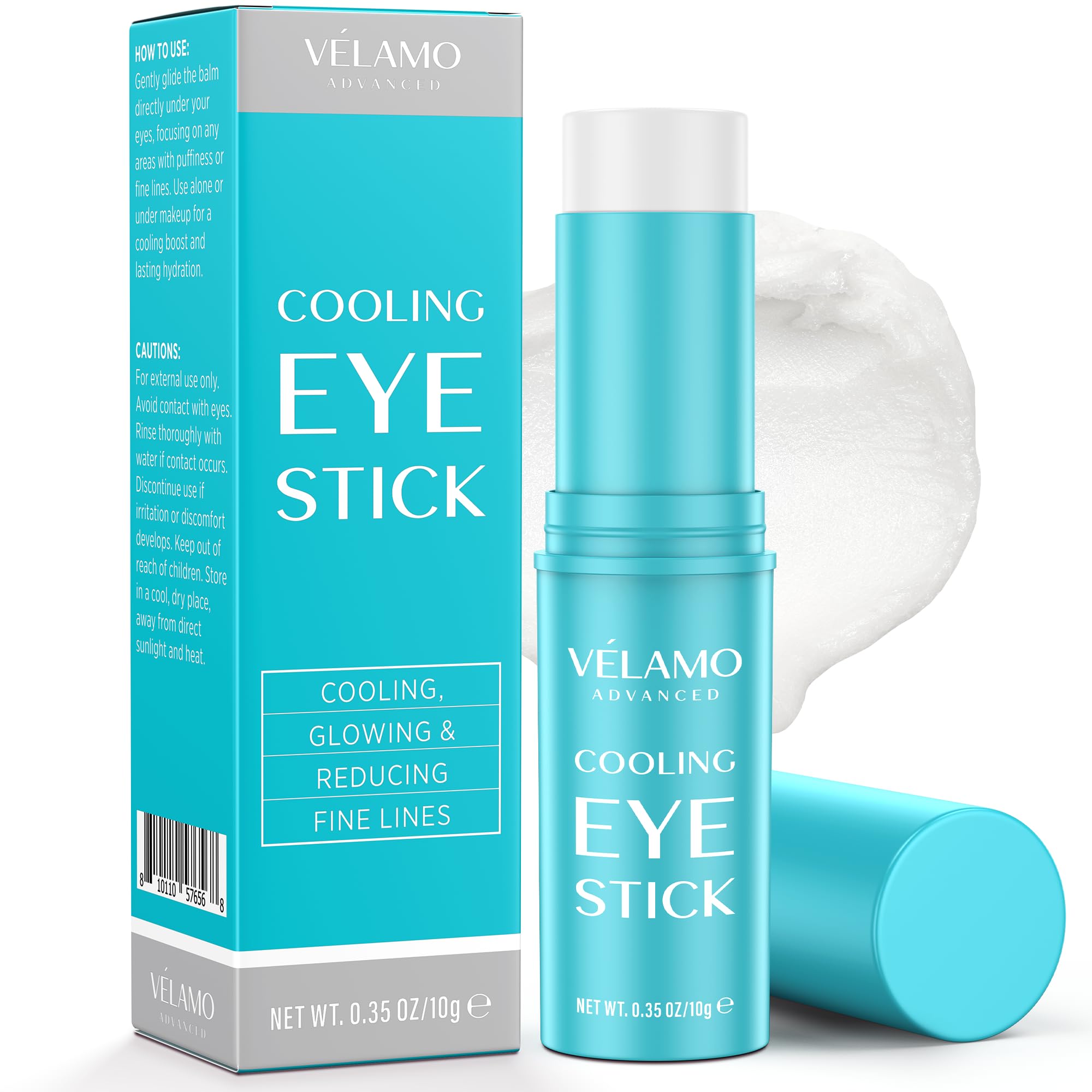 VELAMO ADVANCED Cooling Eye Balm Stick with Caffeine – Hyaluronic Acid for Hydration & Brightening (0.35 oz)