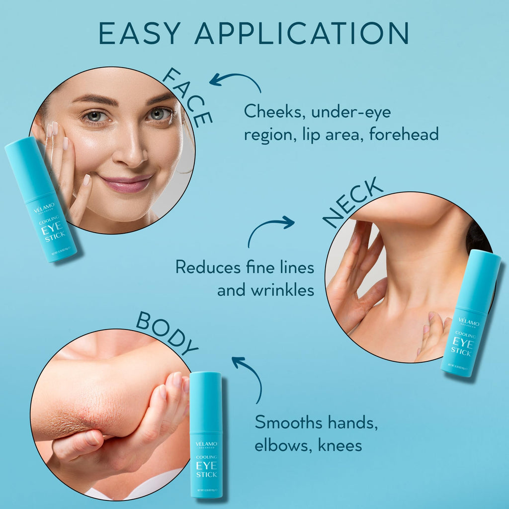 VELAMO ADVANCED Cooling Eye Balm Stick with Caffeine – Hyaluronic Acid for Hydration & Brightening (0.35 oz)