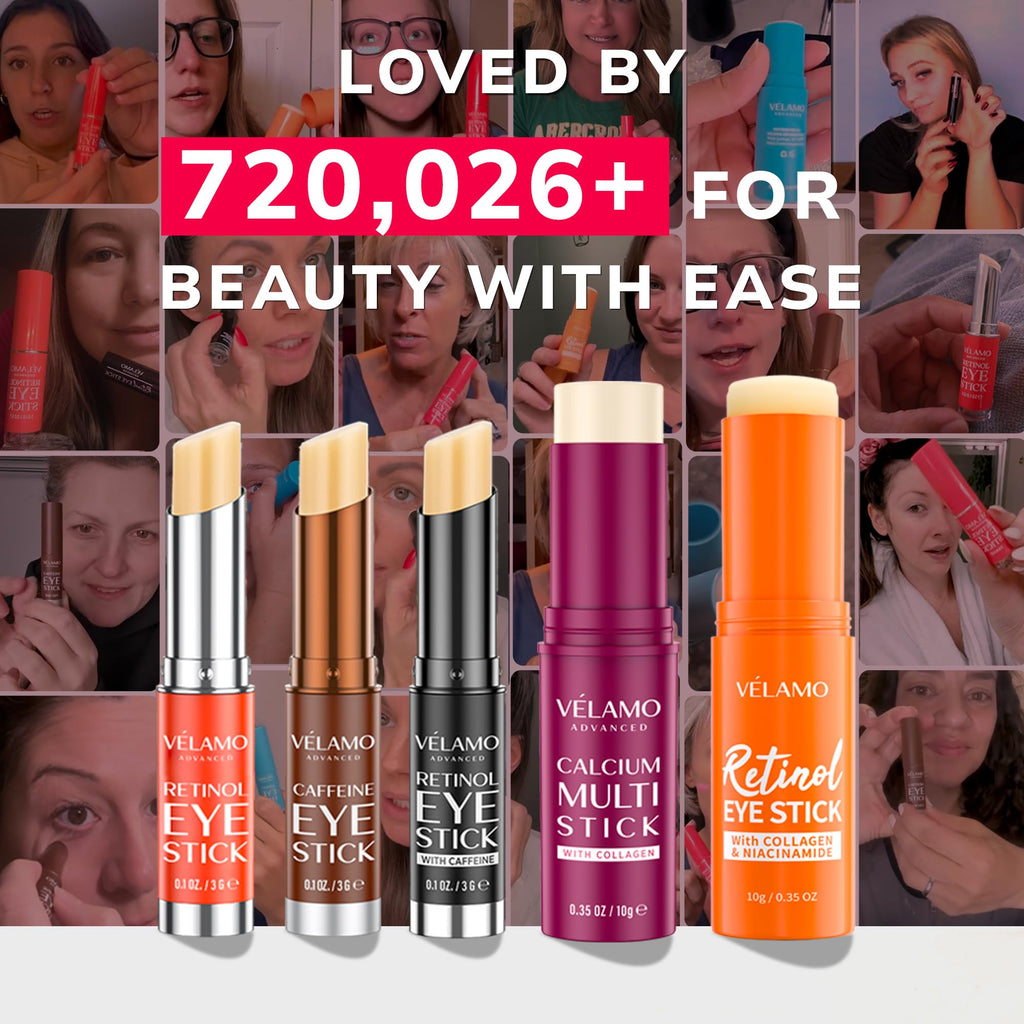 VELAMO ADVANCED Retinol Eye Stick Duo – Energizing Morning Caffeine + Night Renewal for On-the-Go Eyes