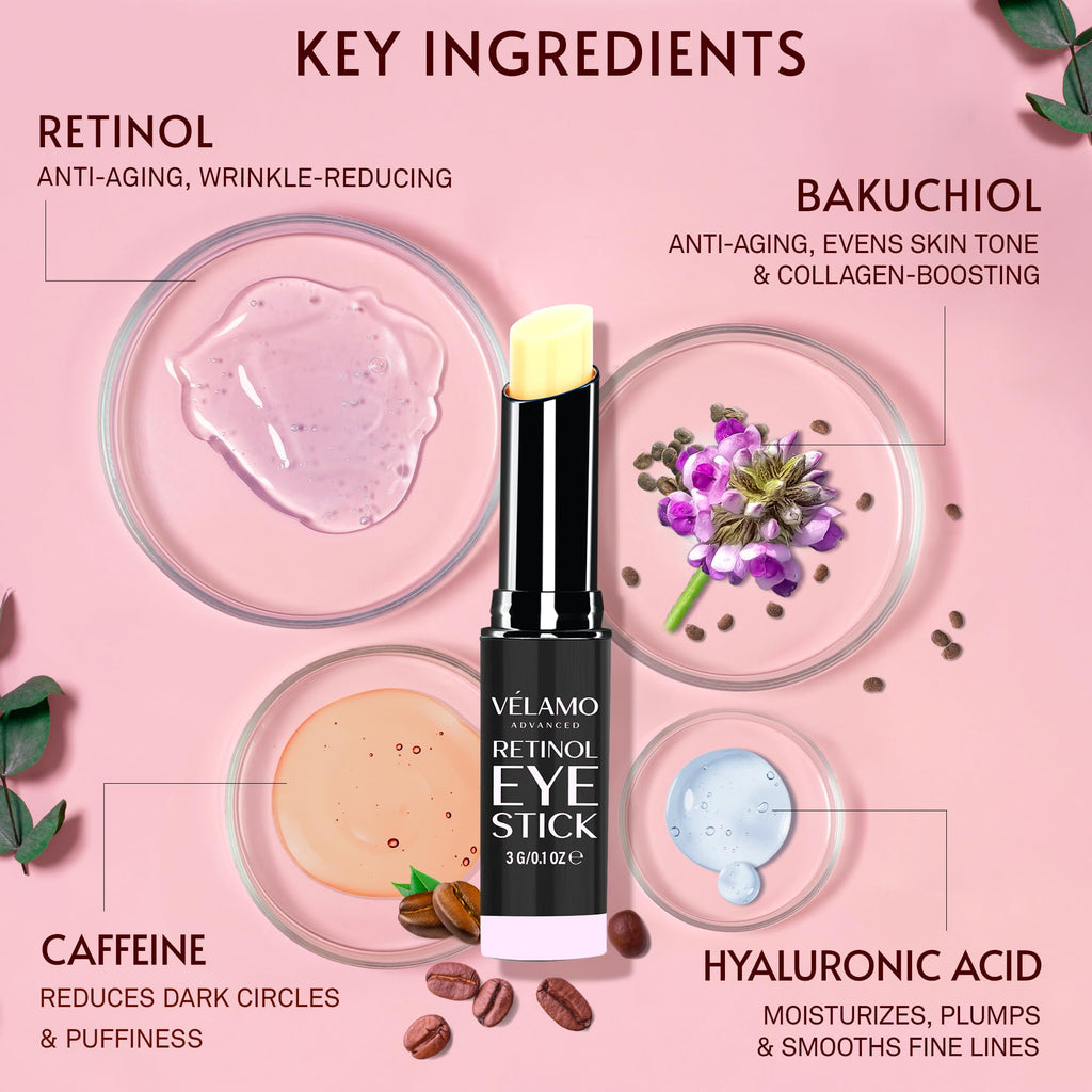 VELAMO ADVANCED Retinol Eye Stick Duo – Energizing Morning Caffeine + Night Renewal for On-the-Go Eyes