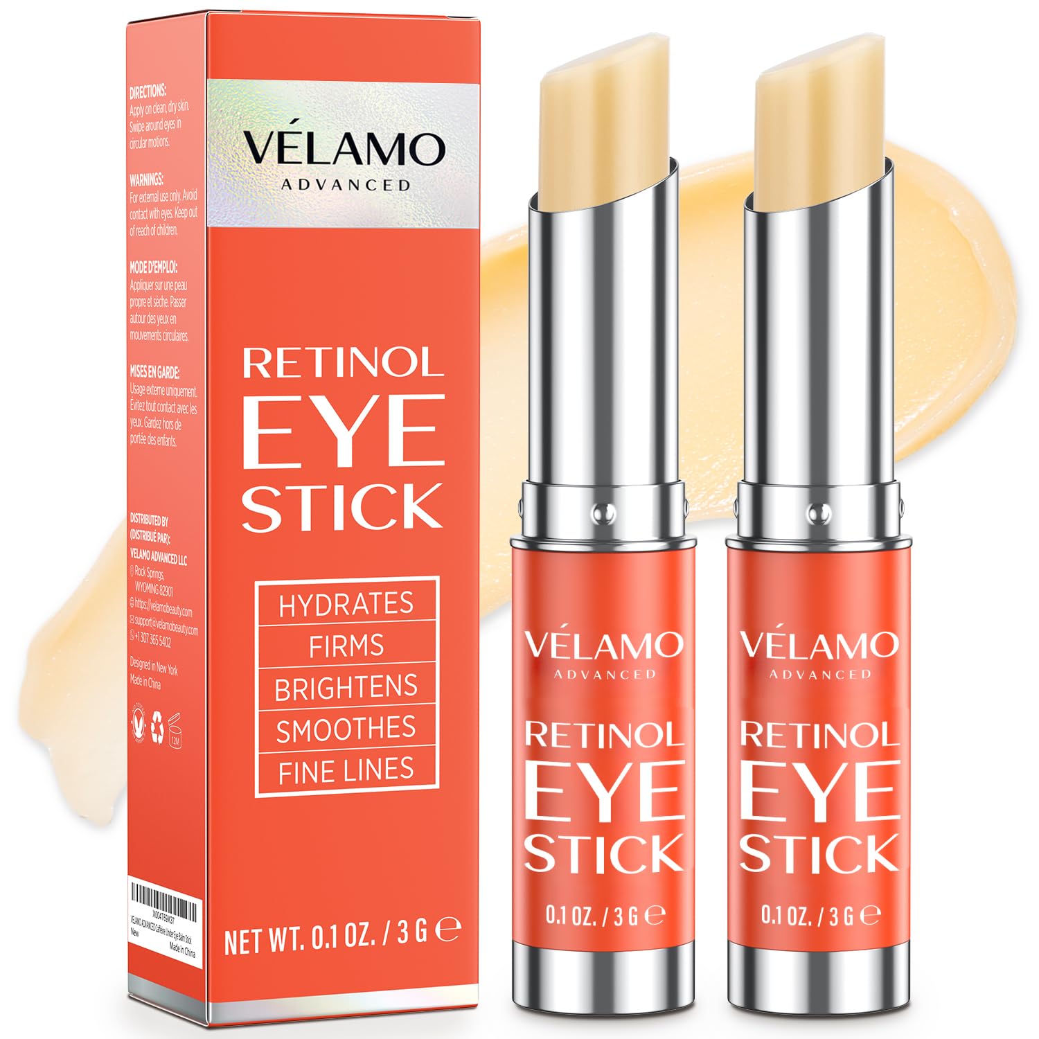 VELAMO ADVANCED Retinol Eye Stick – Renewing & Firming Under-Eye Balm, 2-Pack, Travel-Ready