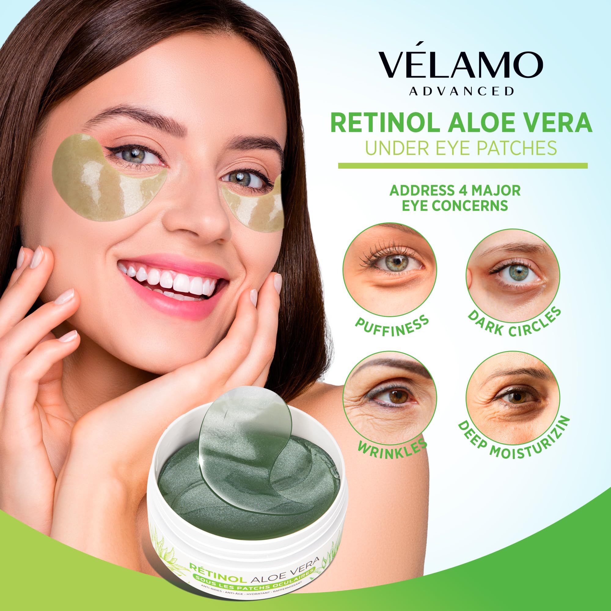 VELAMO ADVANCED Under Eye Patches – Aloe Vera, Retinol & 24k Gold for Puffiness, Dark Circles, and Wrinkles | 60 Pcs