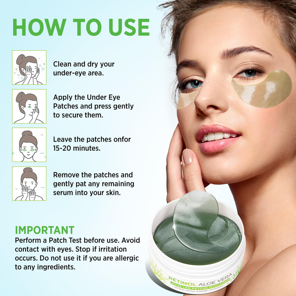 VELAMO ADVANCED Under Eye Patches – Aloe Vera, Retinol & 24k Gold for Puffiness, Dark Circles, and Wrinkles | 60 Pcs