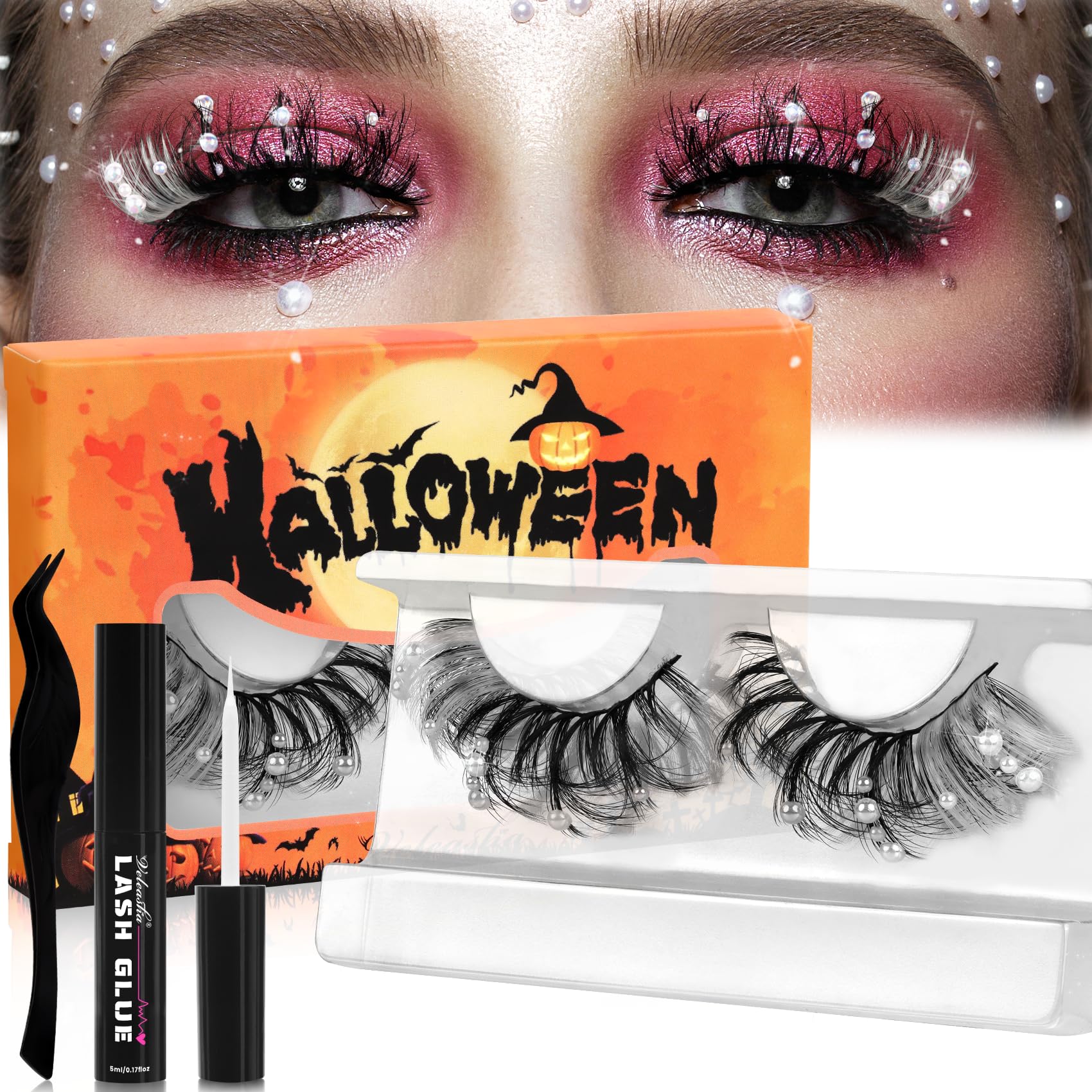 Veleasha Christmas Lashes - Pearl-Accented 20mm Wispy Cosplay Lashes Kit