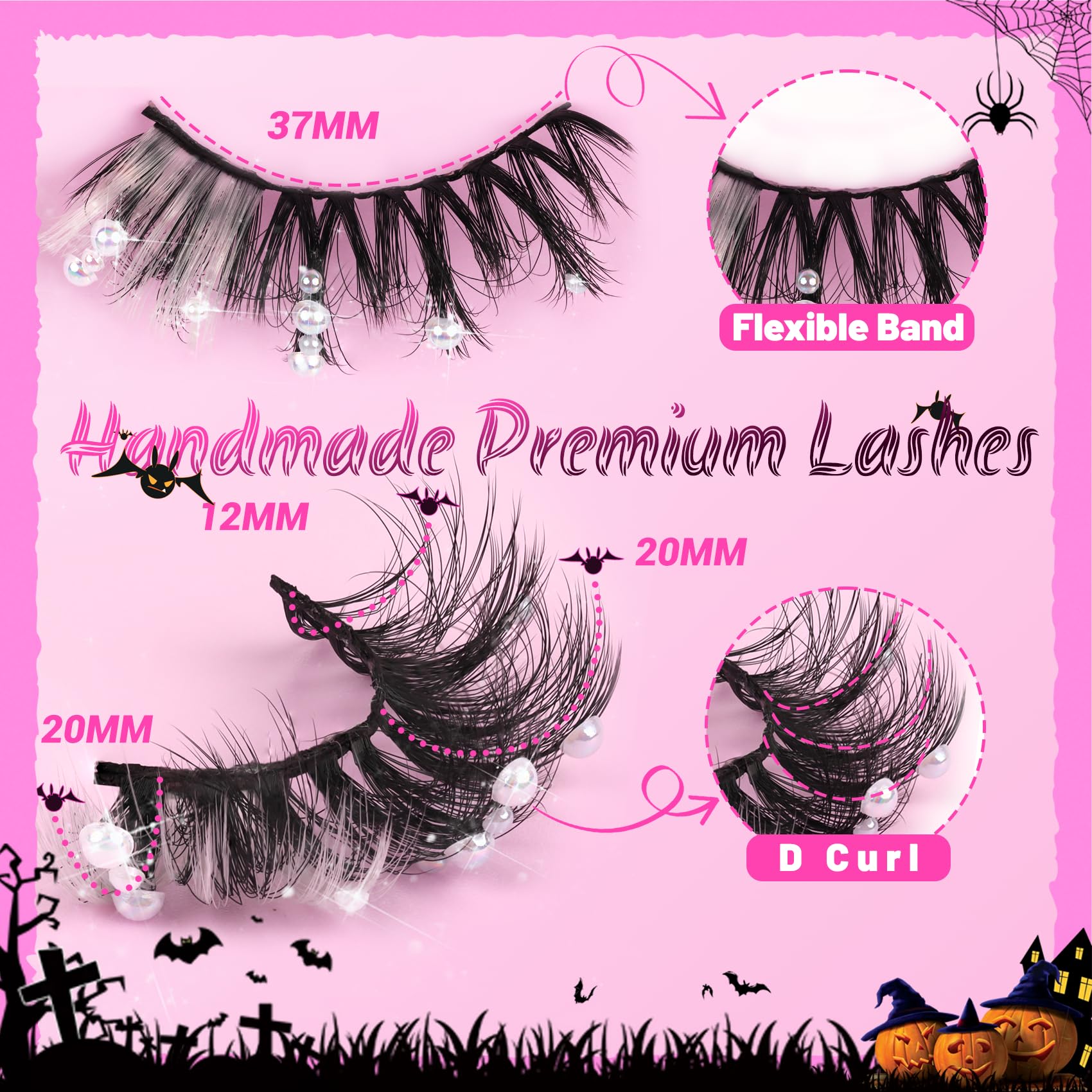 Veleasha Christmas Lashes - Pearl-Accented 20mm Wispy Cosplay Lashes Kit