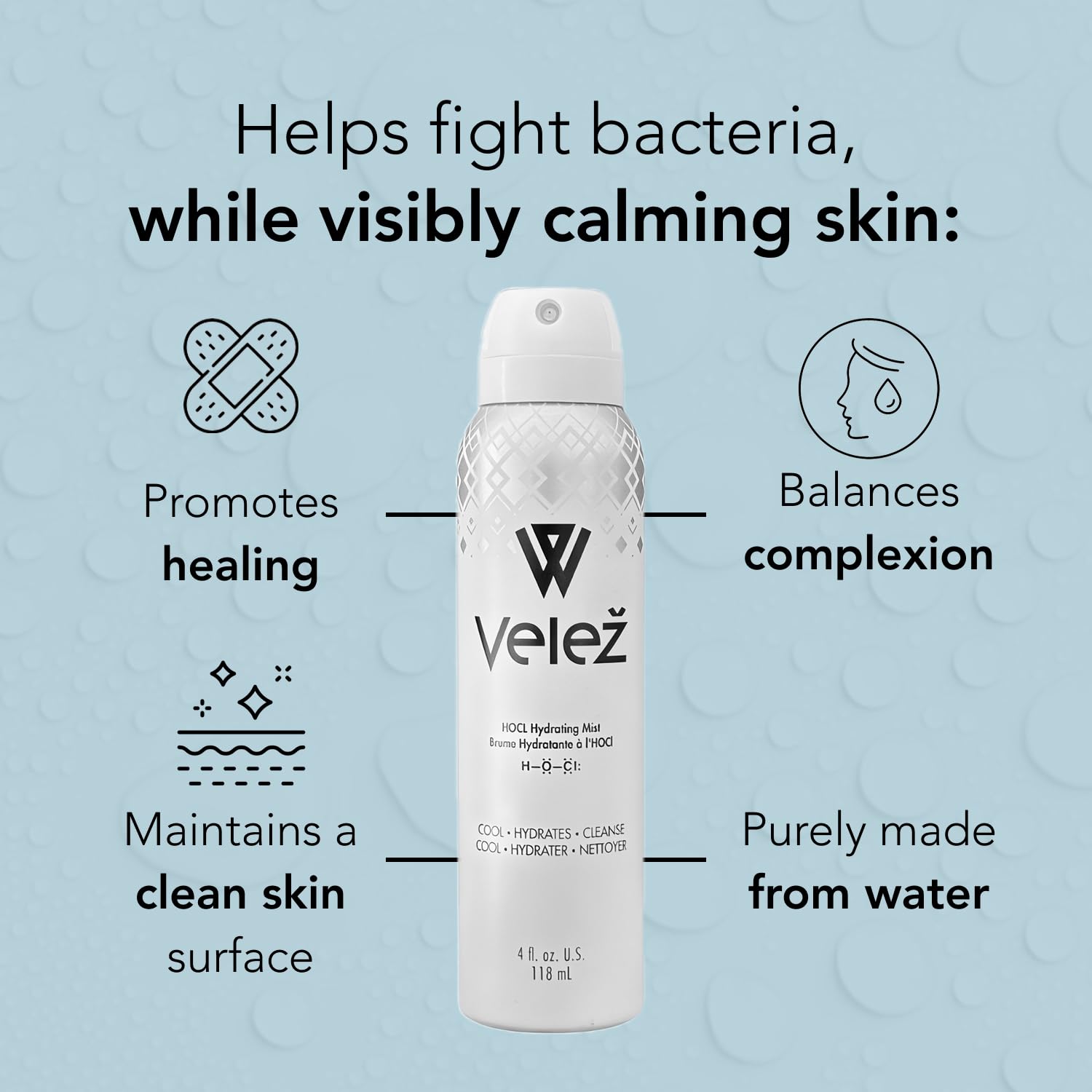 Vezel HOCL Hydrating Face Mist – Gentle Facial Spray for Refreshing, Soothing Skin (4 Fl Oz)