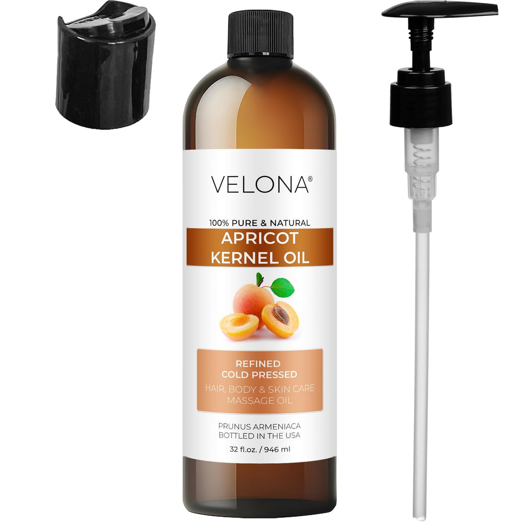 Velona Apricot Kernel Oil 32 oz — Pure Carrier Oil for Hair, Skin, Body