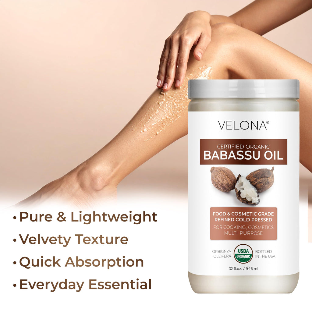 Velona Babassu Oil USDA Organic – 32 Fl Oz | Pure Carrier Oil for Skin, Hair & Cooking