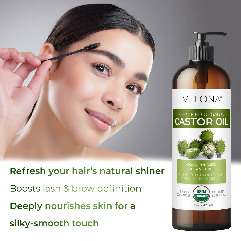Velona USDA Organic Castor Oil 64 oz – Cold-Pressed, Hexane-Free, USP Grade | For Hair, Eyelashes, Brows