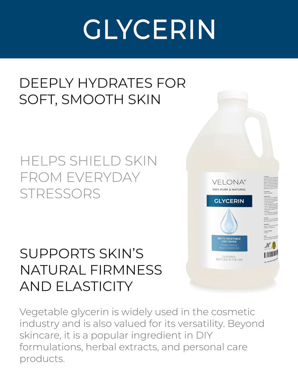 velona Glycerin Vegetable USP Grade 64 fl oz | Pure Carrier Oil for Skin & Hair