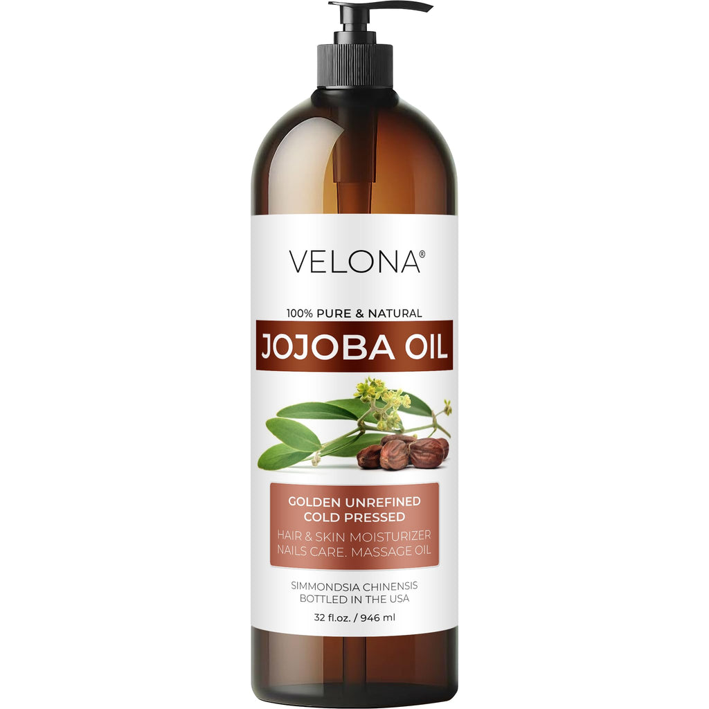 Velona Jojoba Oil – 32 fl oz with Pump | 100% Pure, Cold-Pressed, Hexane-Free