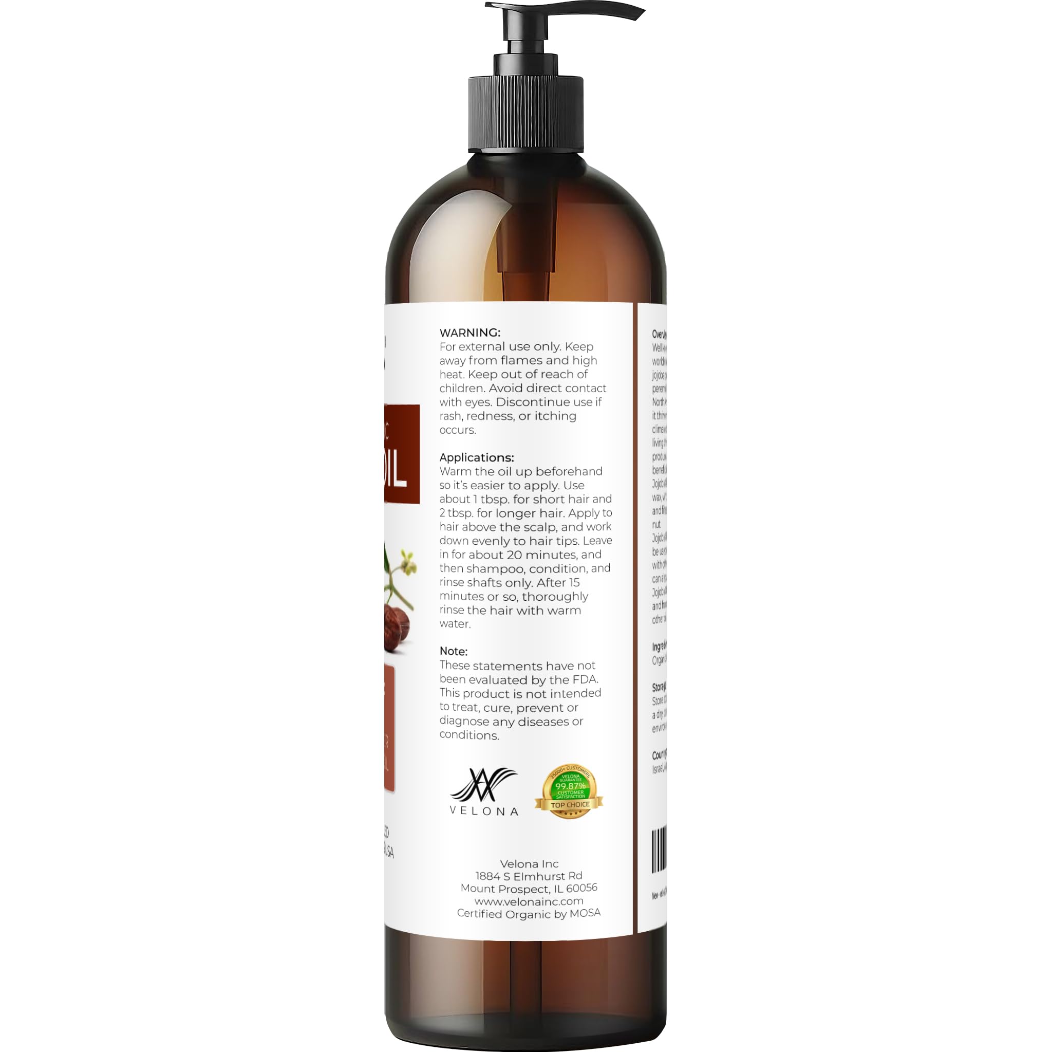 Velona USDA Organic Jojoba Oil with Pump — 8 oz | Cold-Pressed, Hexane-Free