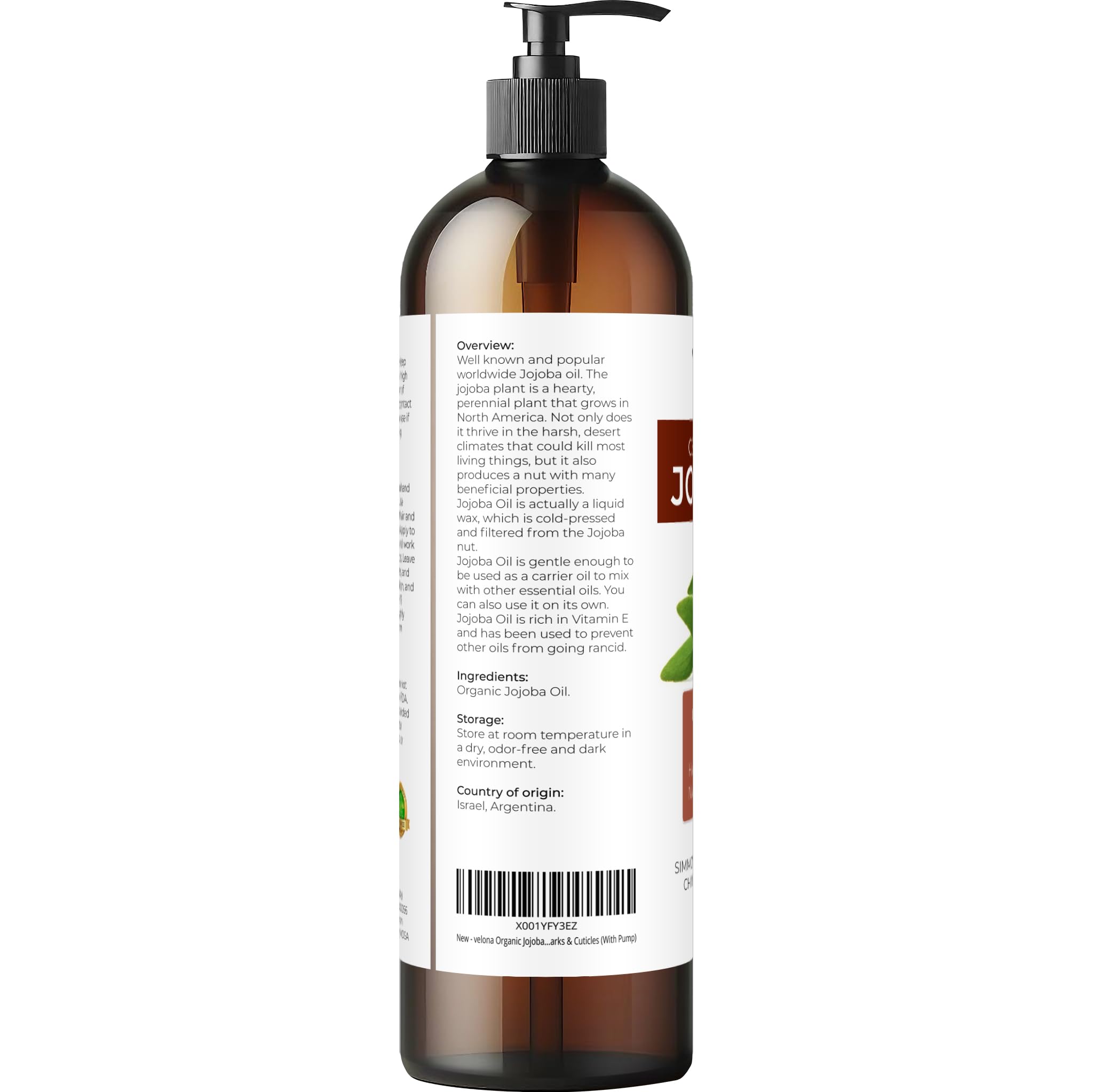 Velona USDA Organic Jojoba Oil with Pump — 8 oz | Cold-Pressed, Hexane-Free