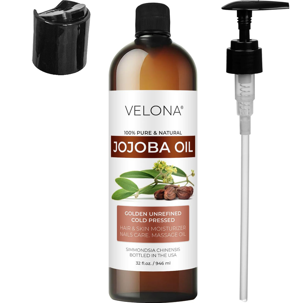 Velona Jojoba Oil – 32 fl oz with Pump | 100% Pure, Cold-Pressed, Hexane-Free