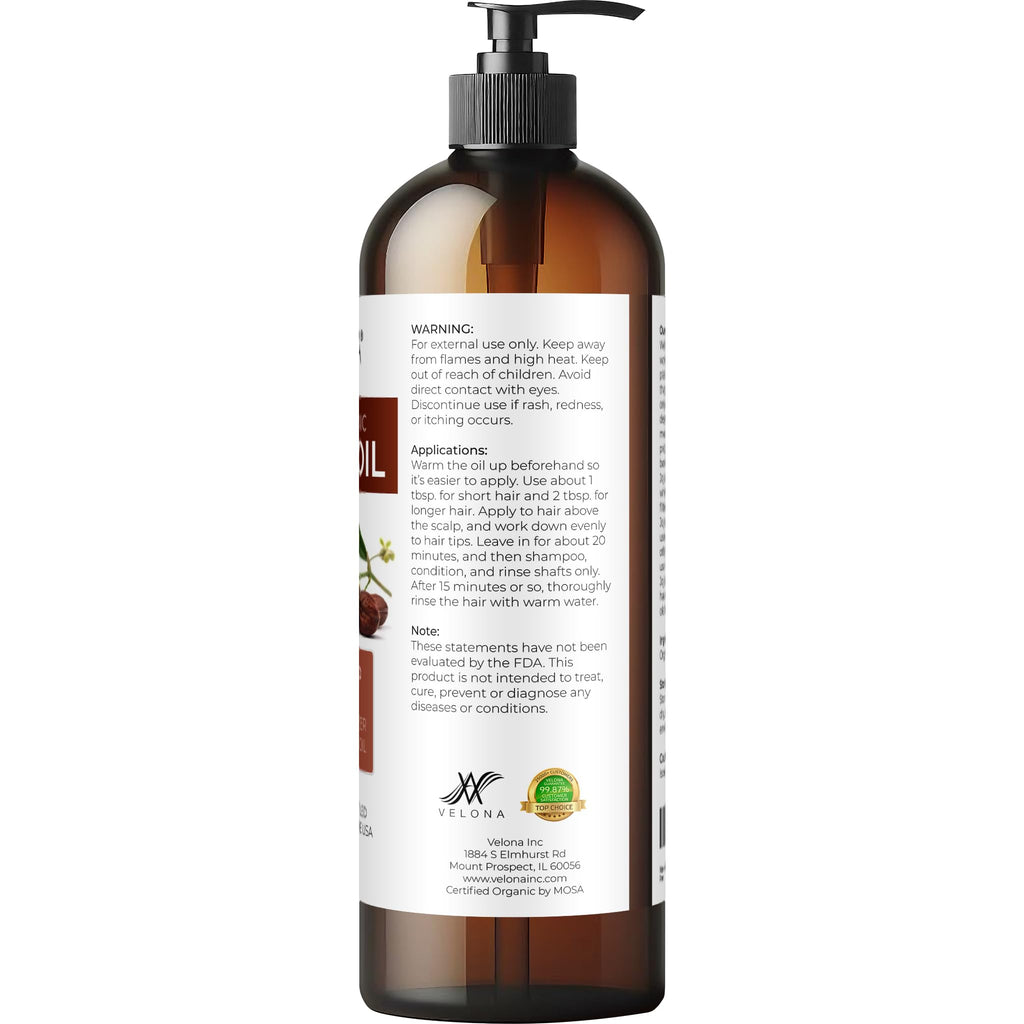 Velona Jojoba Oil USDA Organic - 16 fl oz with Pump | Pure, Cold-Pressed, Hexane Free