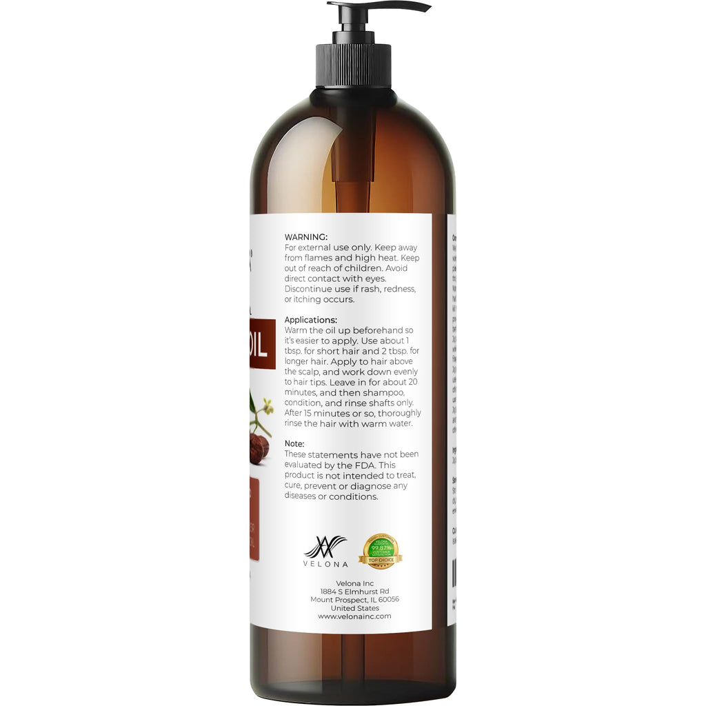 Velona Jojoba Oil – 32 fl oz with Pump | 100% Pure, Cold-Pressed, Hexane-Free