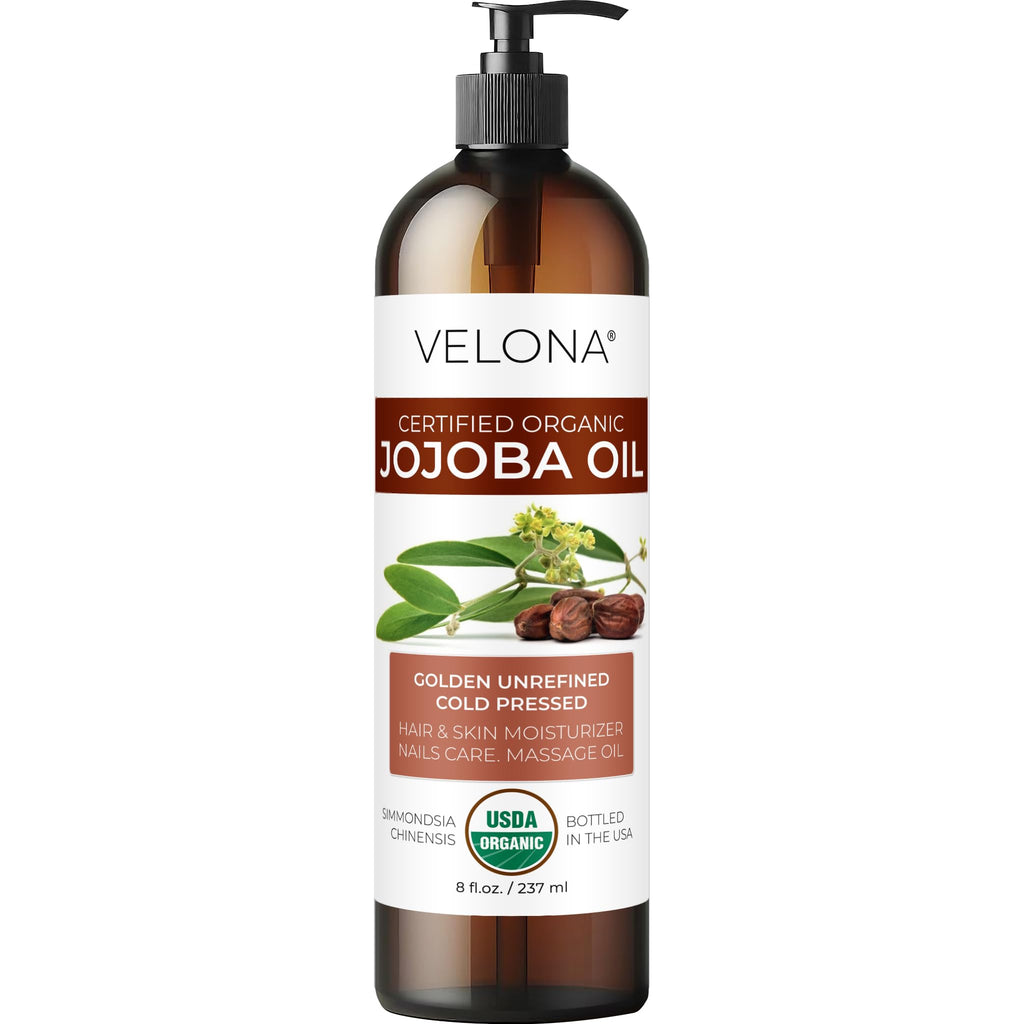 Velona USDA Organic Jojoba Oil with Pump — 8 oz | Cold-Pressed, Hexane-Free