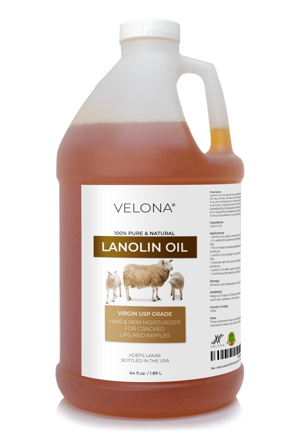 Velona Lanolin Oil USP Grade – 64oz Pure Carrier Oil for Skin, Hair & Nails | Refined, Cold Pressed