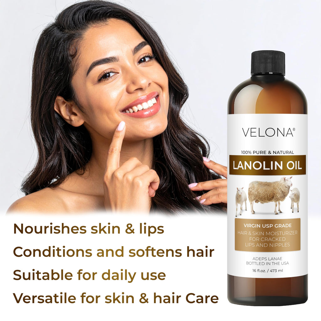 Velona Lanolin Oil USP Grade – 64oz Pure Carrier Oil for Skin, Hair & Nails | Refined, Cold Pressed