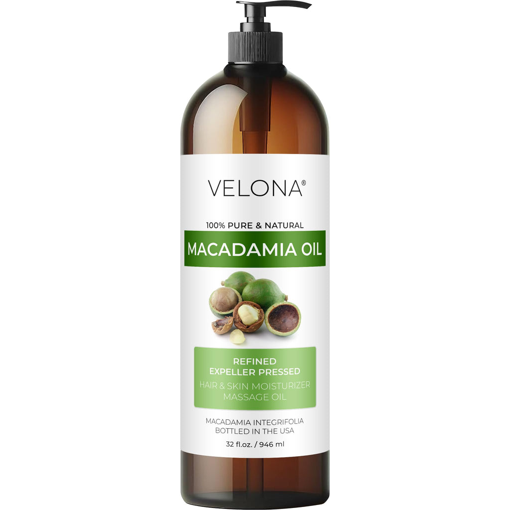 Velona Macadamia Nut Oil 32 Fl Oz – Pure Carrier Oil for Skin, Hair & Cooking