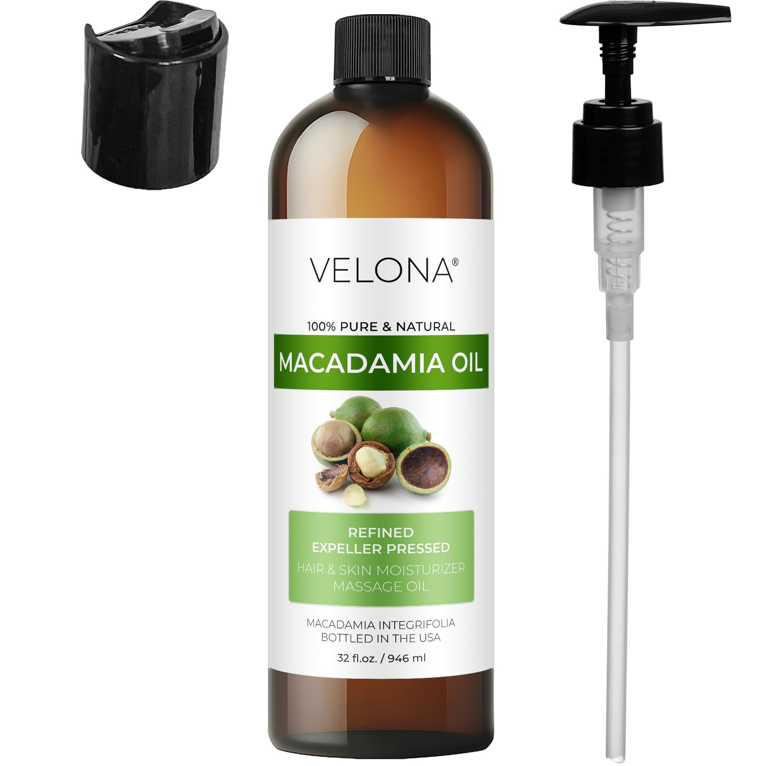 Velona Macadamia Nut Oil 32 Fl Oz – Pure Carrier Oil for Skin, Hair & Cooking