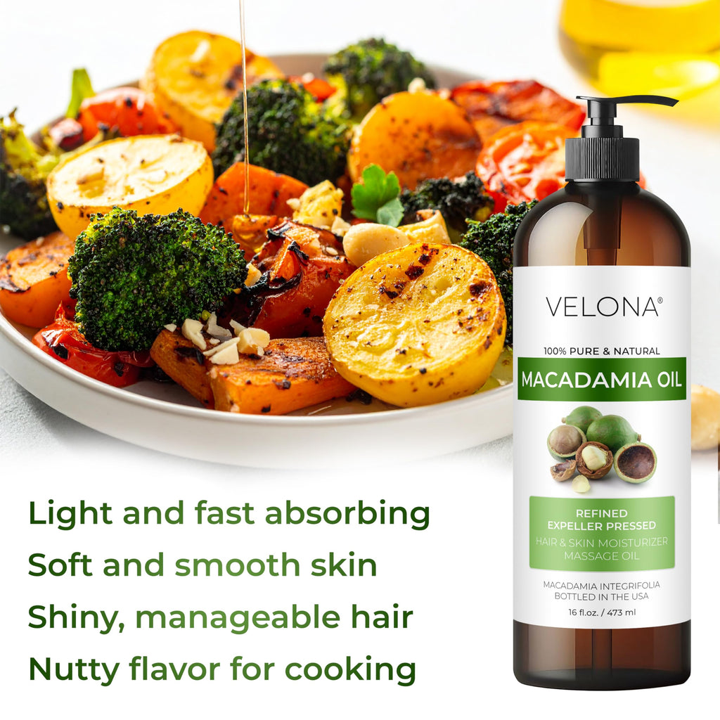 Velona Macadamia Nut Oil 32 Fl Oz – Pure Carrier Oil for Skin, Hair & Cooking