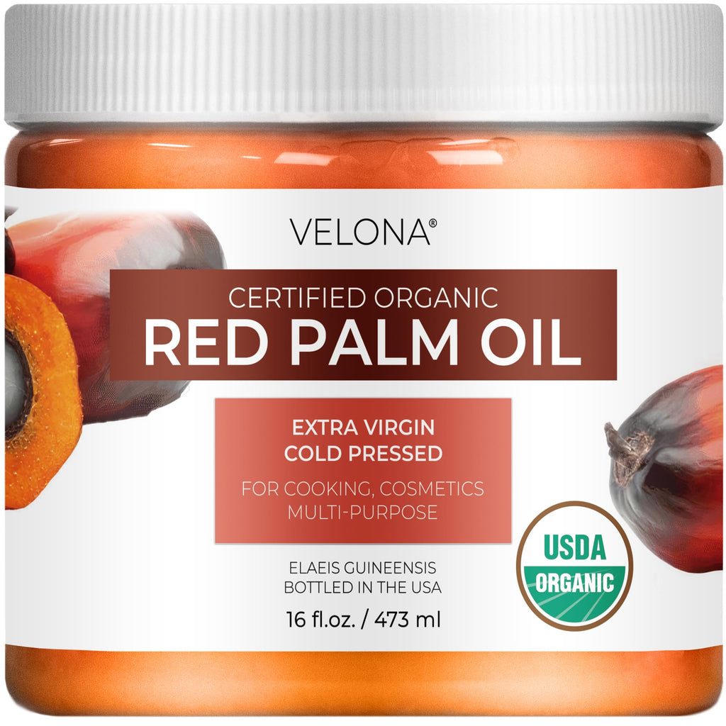 Velona USDA Organic Red Palm Oil 16oz – Extra Virgin, Cold-Pressed for Cooking & Skincare