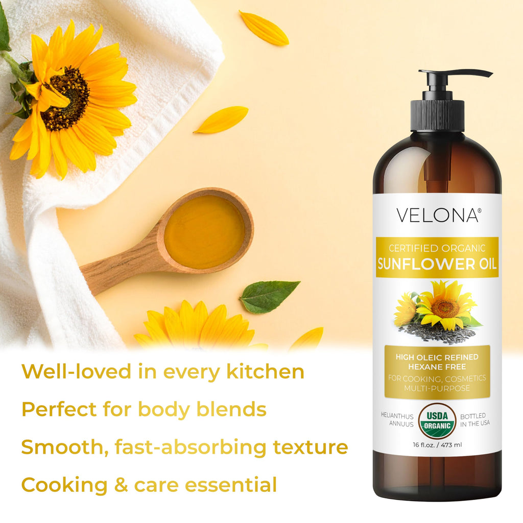 Velona USDA Organic Sunflower Oil 64oz — Pure Carrier Oil High Oleic Refined