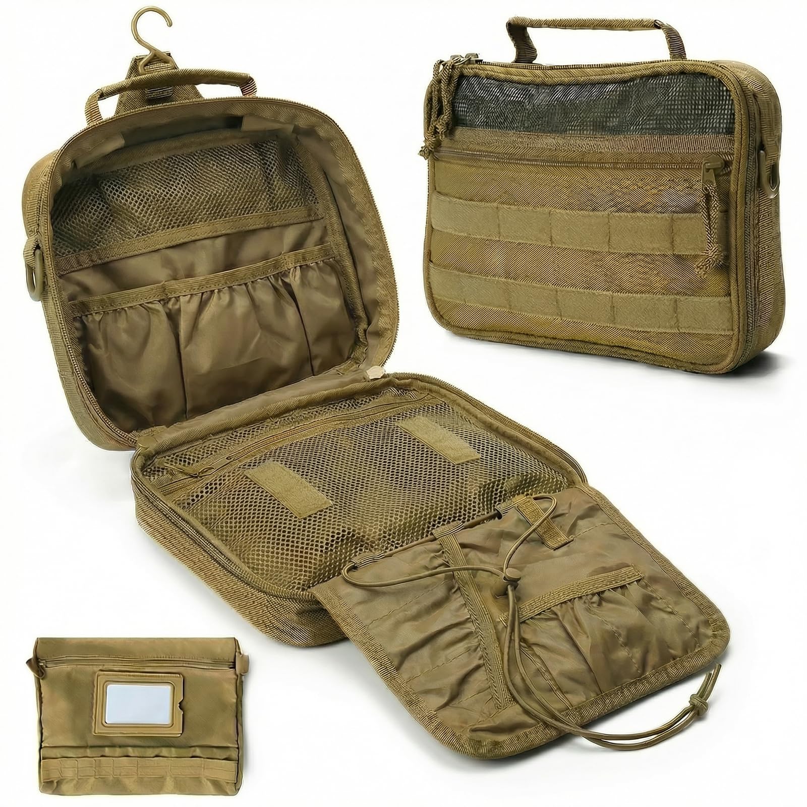 VELVEBAG Hanging Toiletry Bag for Men – Waterproof Travel Shaving Bag with Hook (Khaki)