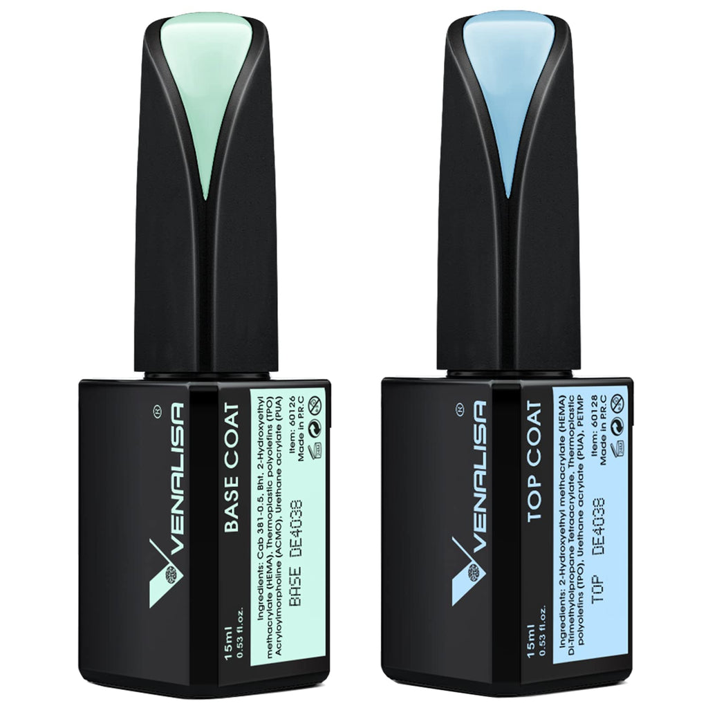 VENALISA 2-Piece 15ml Gel Nail Base & Top Coat Set – No-Wipe, High-Gloss