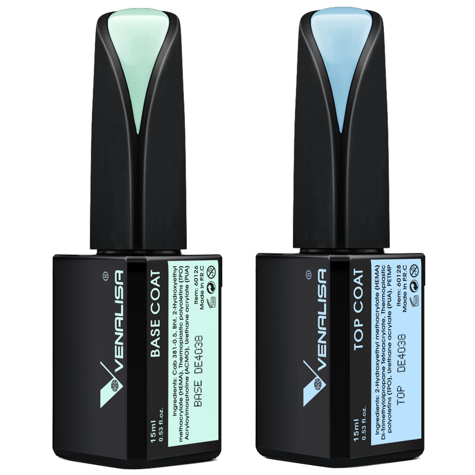 VENALISA 2-Piece 15ml Gel Nail Base & Top Coat Set – No-Wipe, High-Gloss