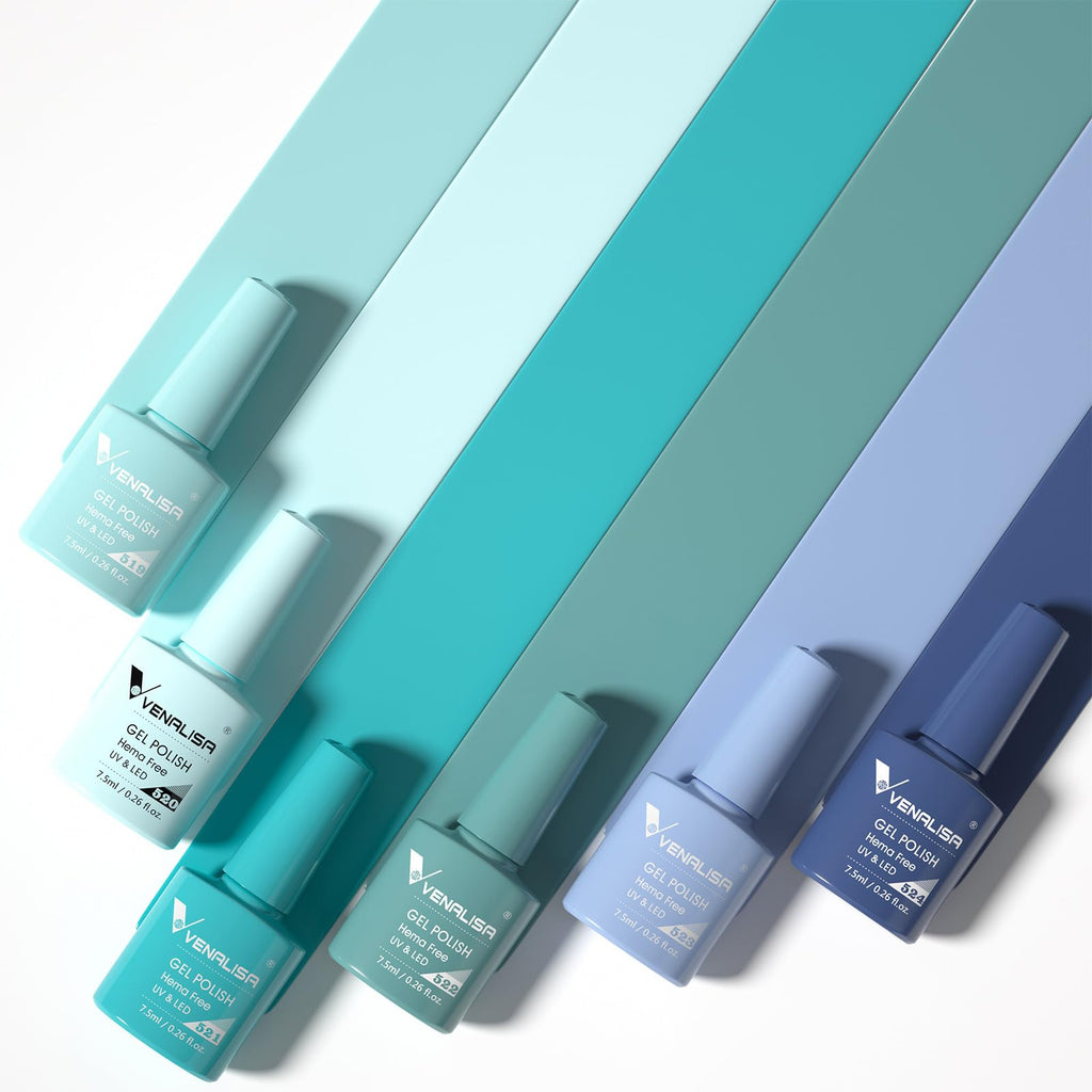 VENALISA 6-Color Light Blue Gel Nail Polish Set – HEMA-Free, UV/LED Soak Off