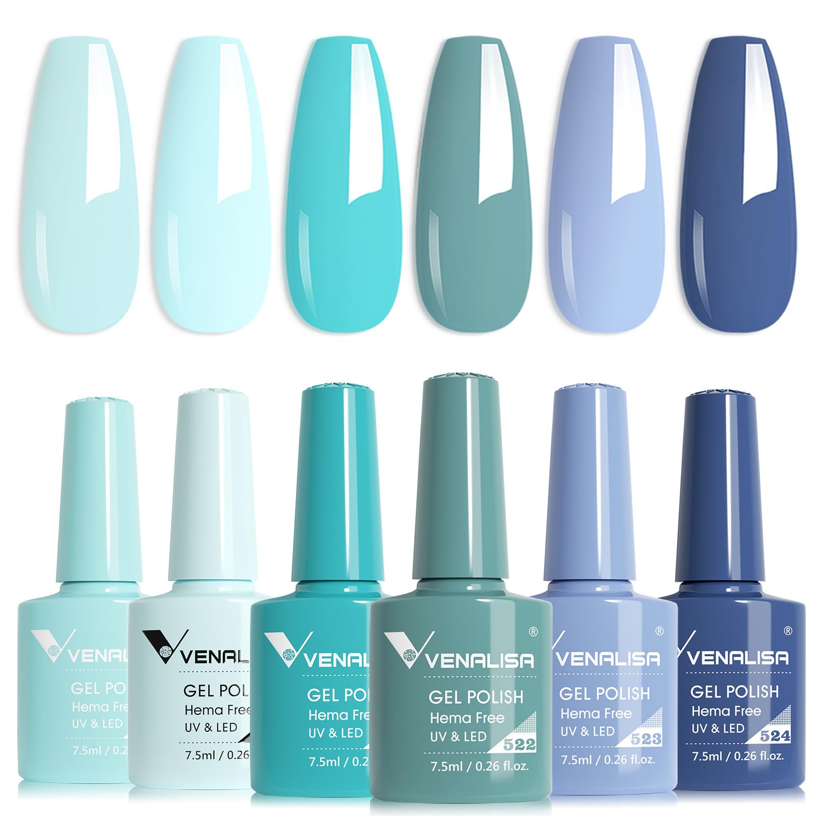 VENALISA 6-Color Light Blue Gel Nail Polish Set – HEMA-Free, UV/LED Soak Off